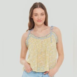 Dex Ruffle Babydoll Trim Tie Floral Lightweight Gauze Cami Tank Size S
